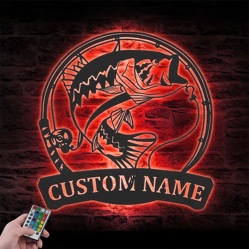 Personalized Smallmouth Bass Fishing Metal Wall Signs With RGB Led Light