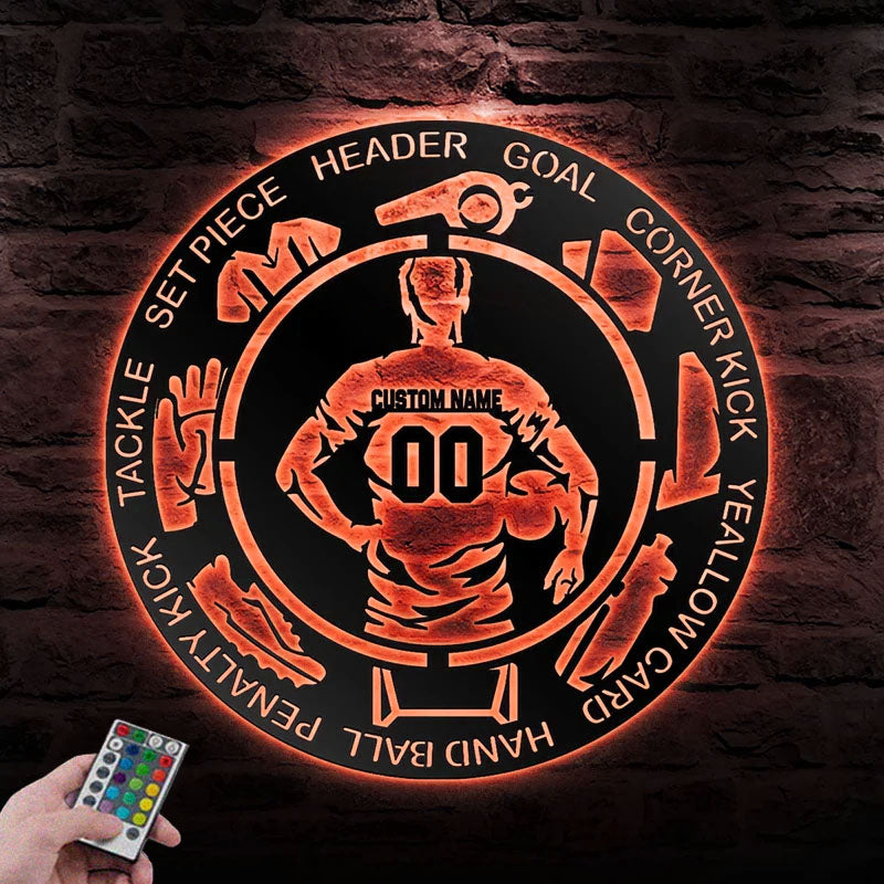 Personalized Soccer Metal Wall Signs With RGB Led Light