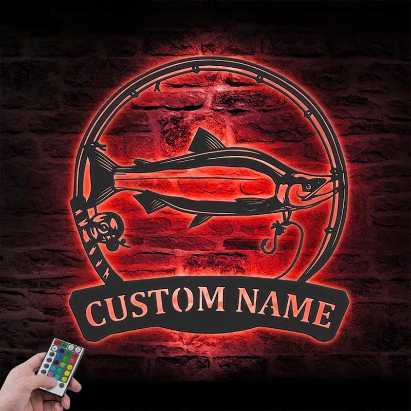 Personalized Sockeye Salmon Fishing Metal Wall Signs With RGB Led Light