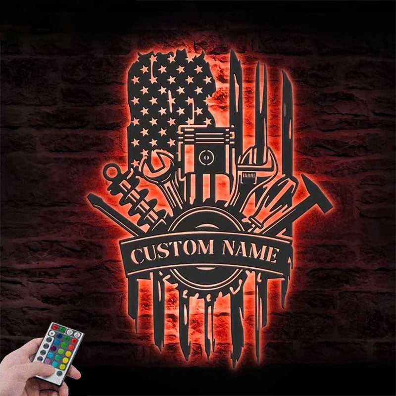 Personalized Tools Repair Metal Wall Signs With RGB Led Light