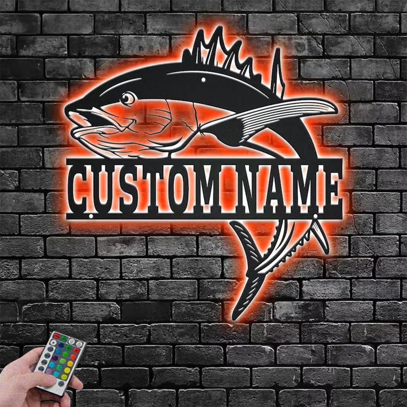 Personalized Tuna Fish Metal Wall Signs With RGB Led Light
