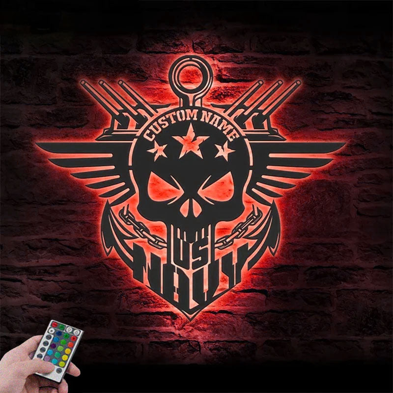 Personalized US Anchor Navy Metal Wall Signs With RGB Led Light