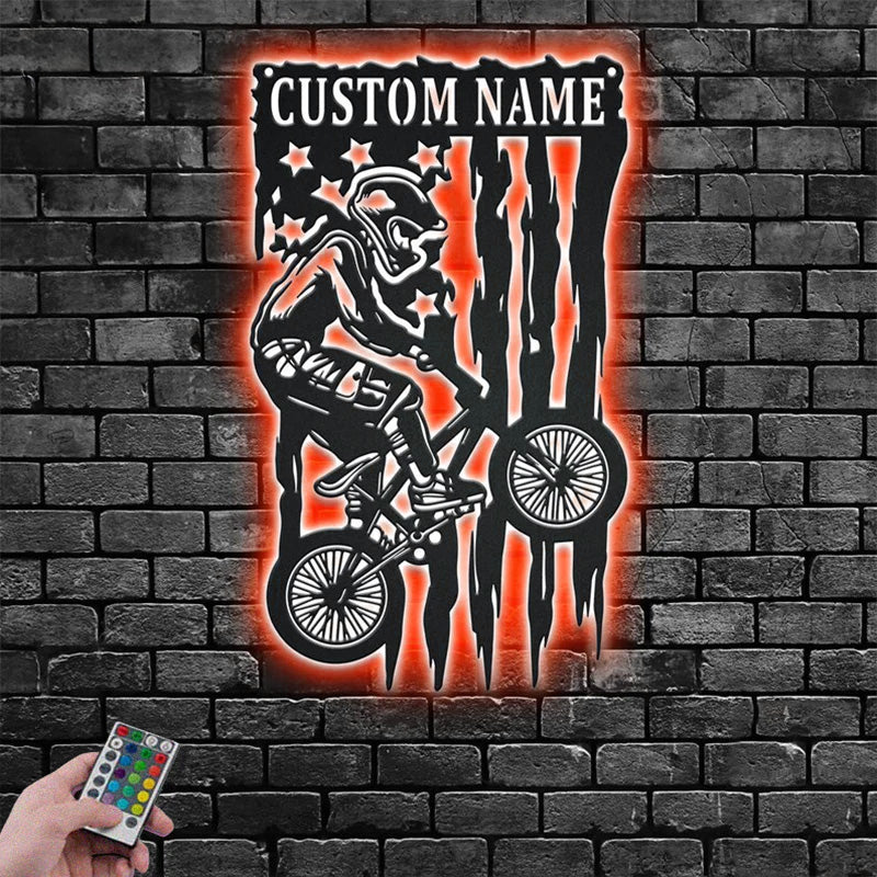 Personalized US Bicycle Racing Metal Wall Signs With RGB Led Light