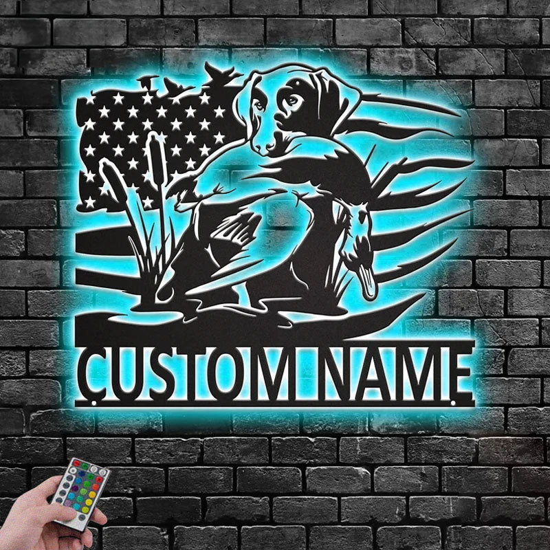 Personalized US Duck Hunting, Metal Wall Signs With RGB Led Light
