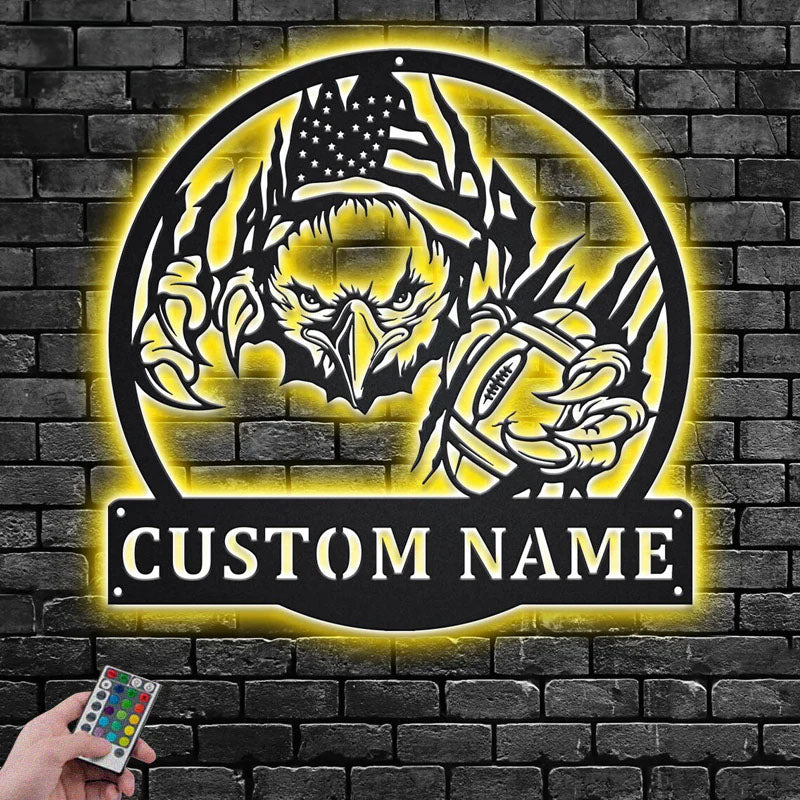 Personalized US Eagle Football, Metal Wall Signs With RGB Led Light