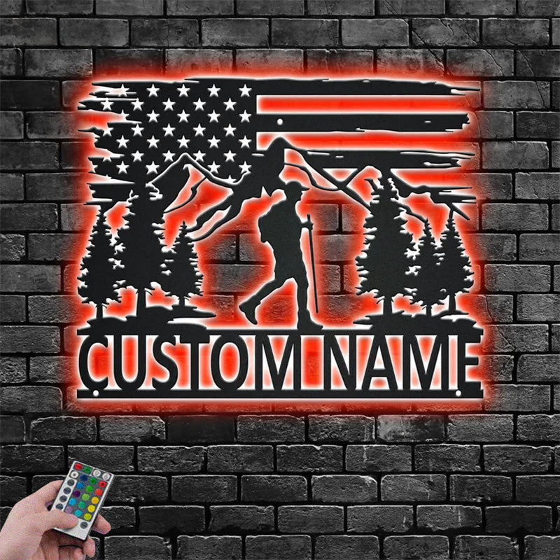 Personalized US Hiking Mountain Metal Wall Signs With RGB Led Light