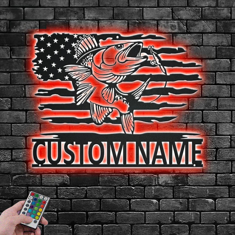 Personalized US Walleye Fish Metal Wall Signs With RGB Led Light