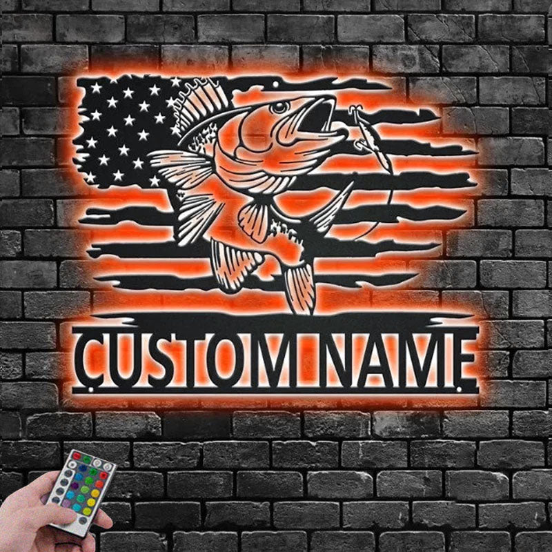 Personalized US Walleye Fish Metal Wall Signs With RGB Led Light