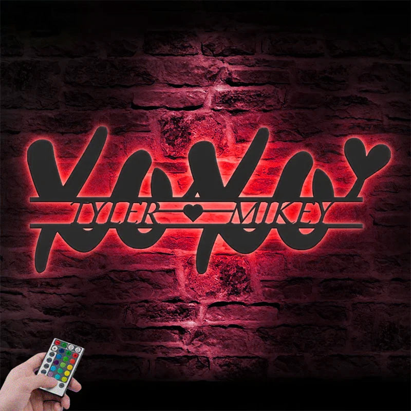 Personalized Valentine XOXO Love Metal Wall Signs With RGB Led Light