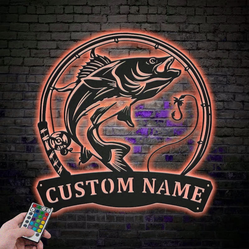 Personalized Walleye Fishing ,Fishing Lover Decor Metal Wall Signs With RGB Led Light
