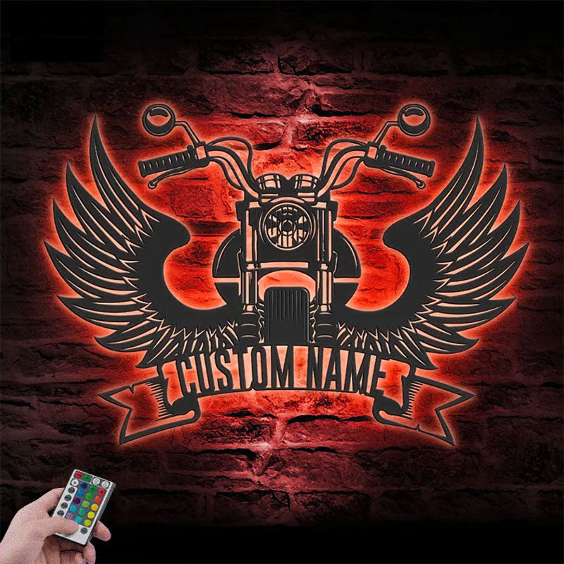 Personalized Wings Motocross, Metal Wall Signs With RGB Led Light