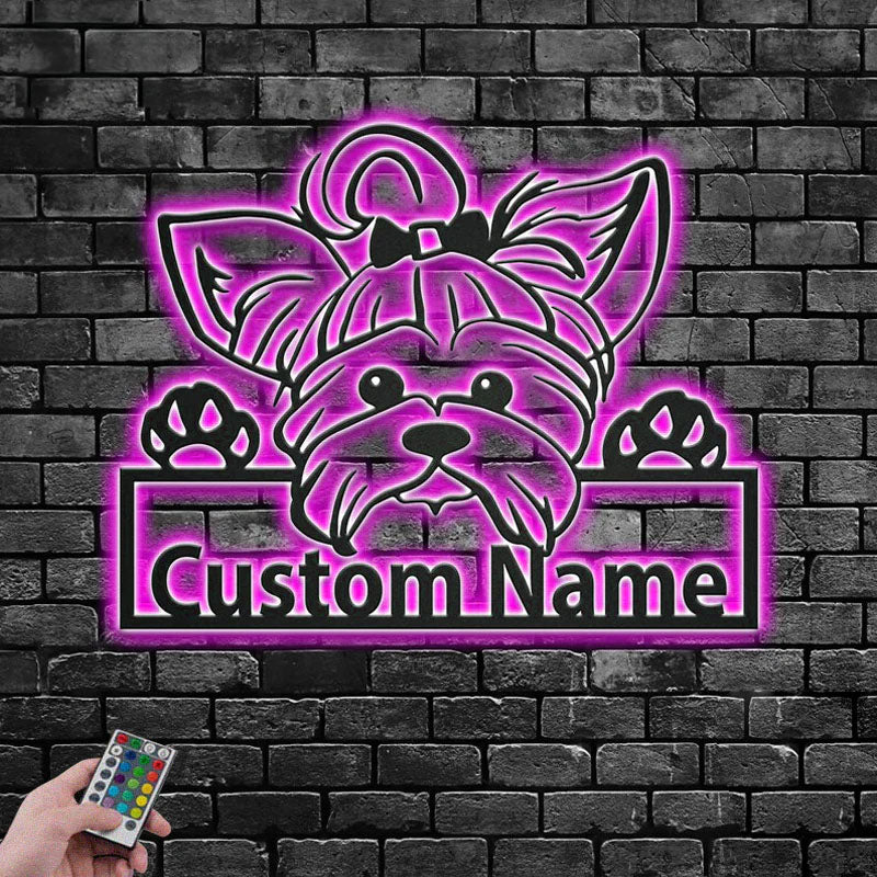 Personalized Yorkie Dog, Metal Wall Signs With RGB Led Light