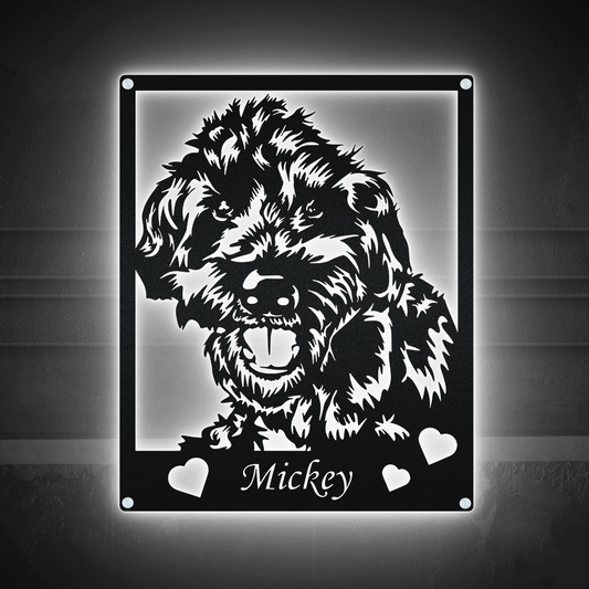 Pet Portrait My Heart Personalized - Led Light Metal - Owls Matrix LTD