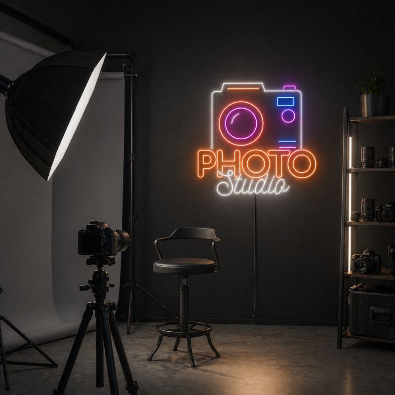 Photography Studio Neon Sign - Camera Logo Wall Light