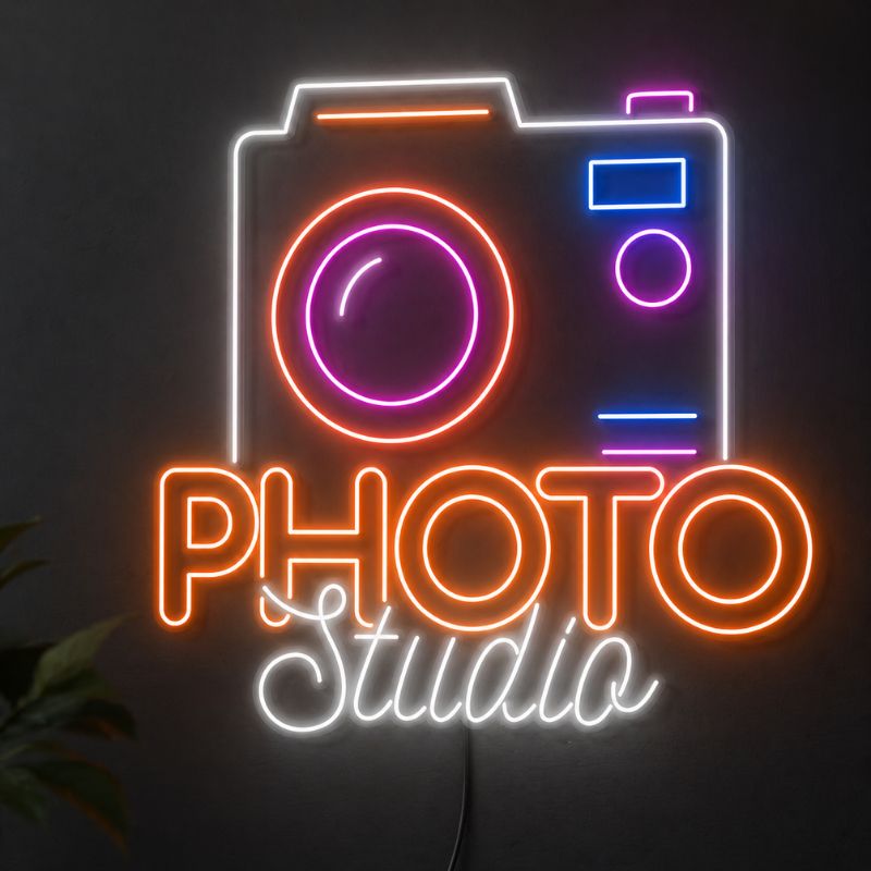Photography Studio Neon Sign - Camera Logo Wall Light