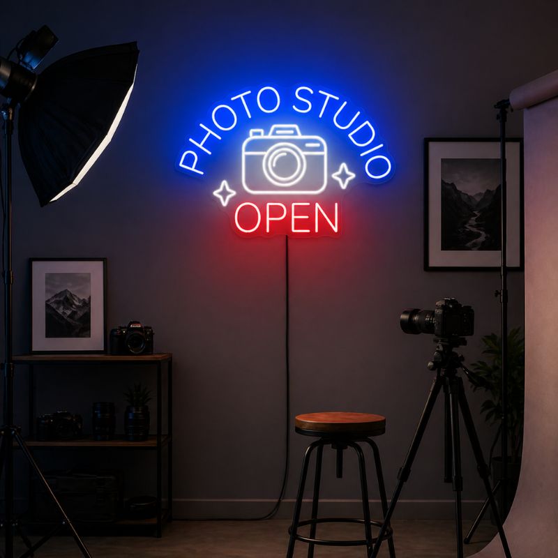 Photography Studio Neon Sign - Camera Open Wall Light | Custom Your