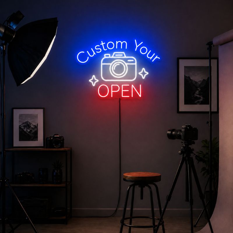 Photography Studio Neon Sign - Camera Open Wall Light | Custom Your