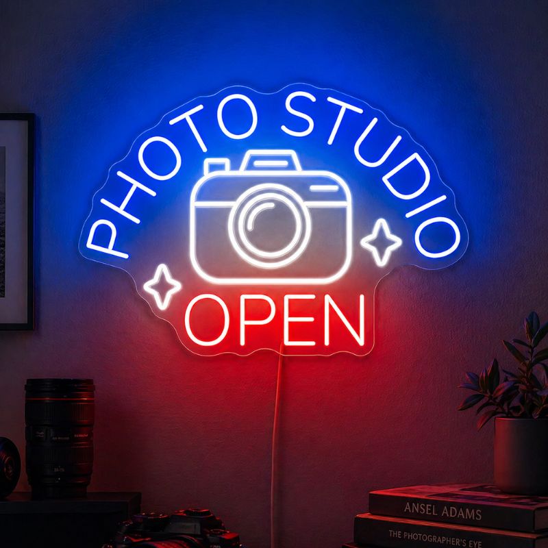Photography Studio Neon Sign - Camera Open Wall Light | Custom Your