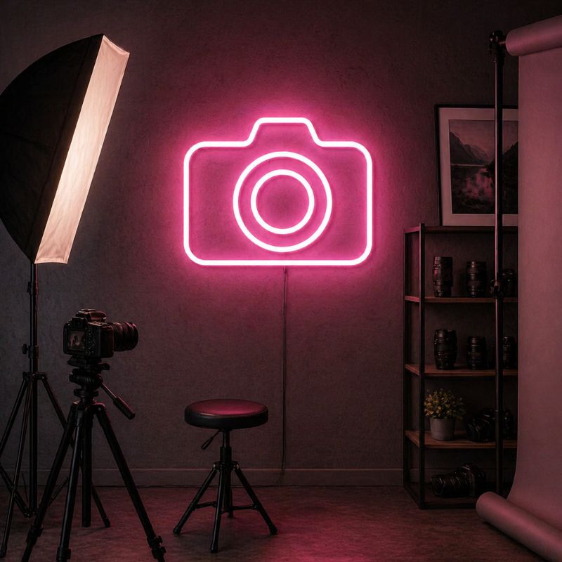 Photography Studio Neon Sign - Pink Camera Wall Art