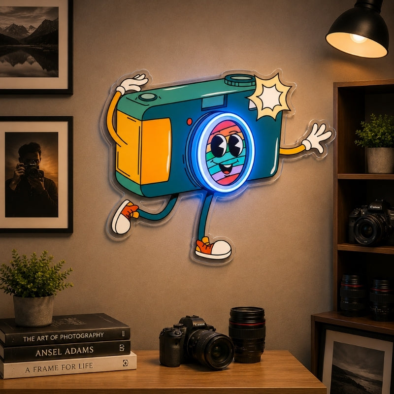 Photography Studio Neon Sign - Cartoon Camera Decor