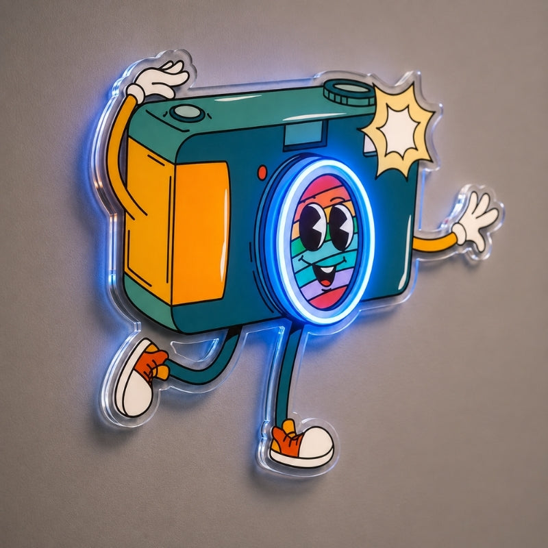 Photography Studio Neon Sign - Cartoon Camera Decor