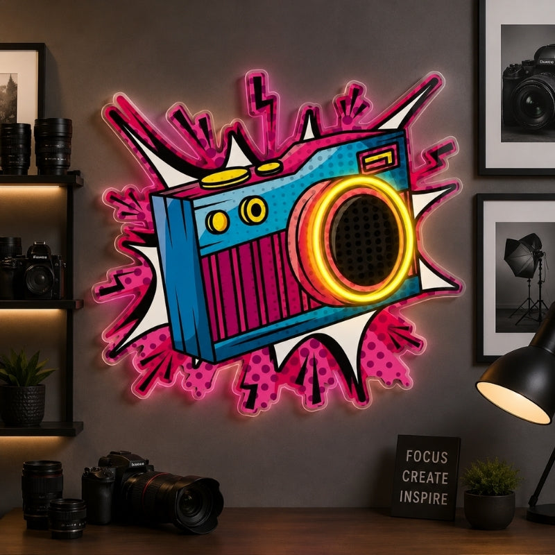 Photography Studio Neon Sign - Pop Art Camera Decor