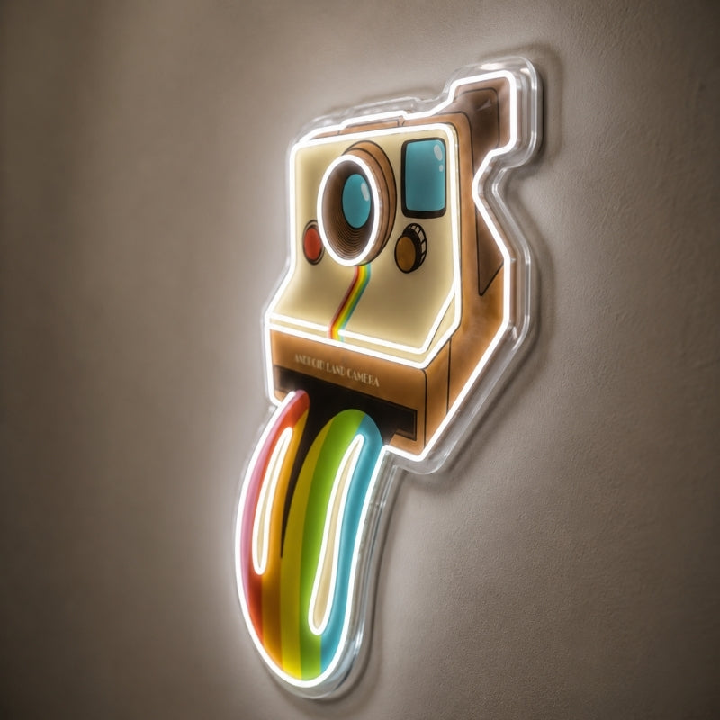 Photography Studio Neon Sign - Retro Camera Rainbow Art