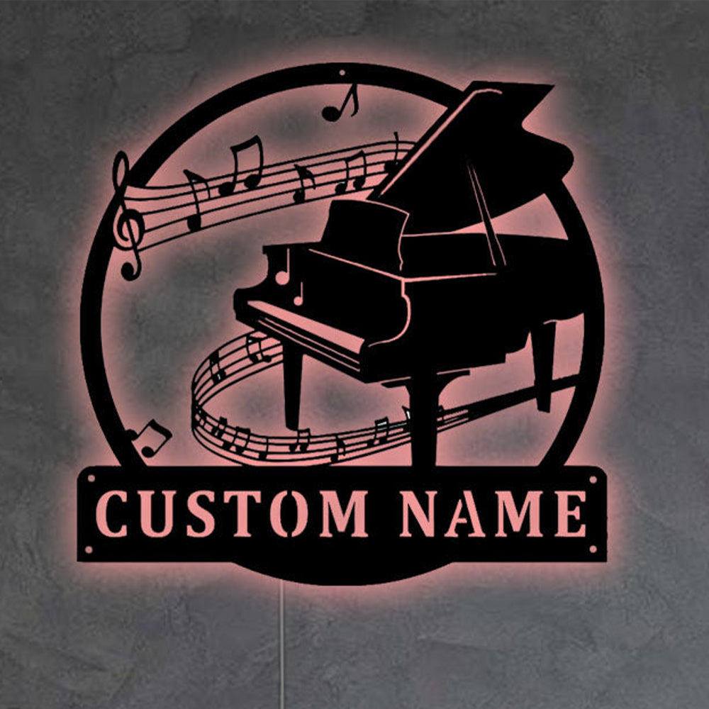 Piano Monogram Love Music Personalized - Led Light Metal - Owls Matrix LTD