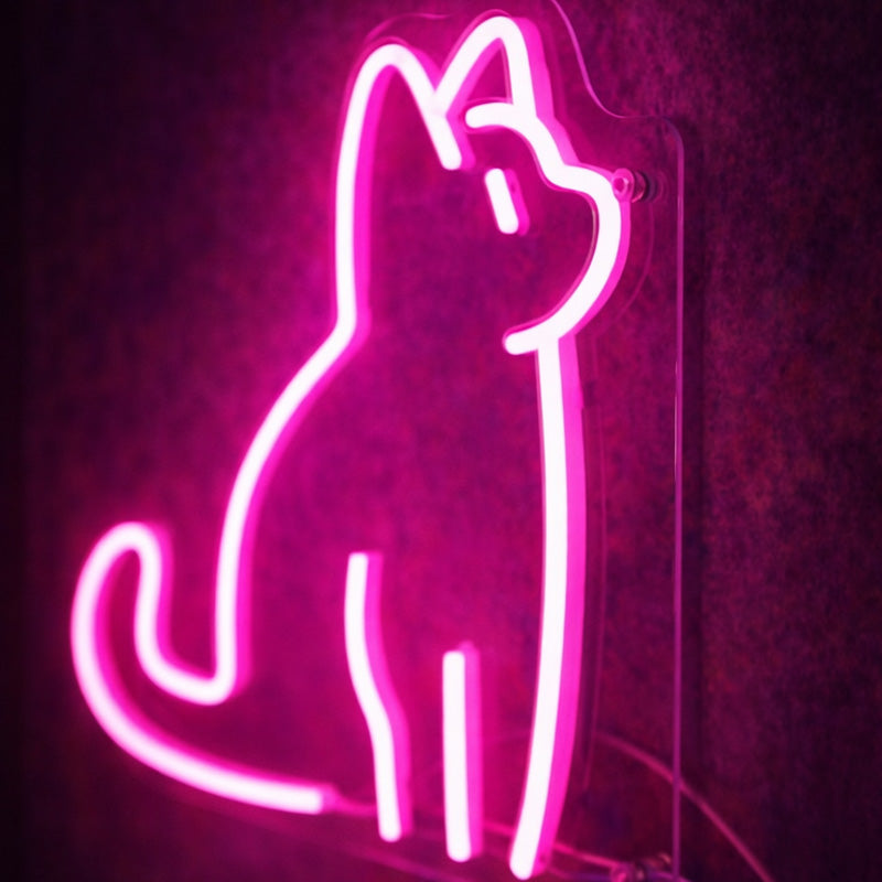 Pink Cat Neon Sign – Minimal Sitting Cat LED Wall Light