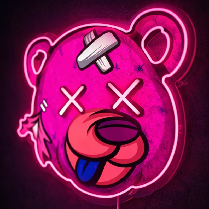 Pink Graffiti Bear Neon Sign – Urban LED Wall Art
