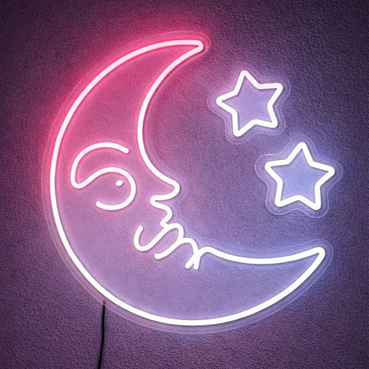 Pink Moon Face Neon Sign – Aesthetic LED Wall Decor for Cozy Bedroom