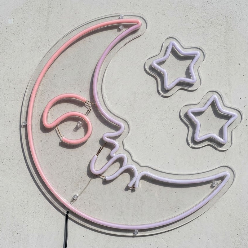 Pink Moon Face Neon Sign – Aesthetic LED Wall Decor for Cozy Bedroom