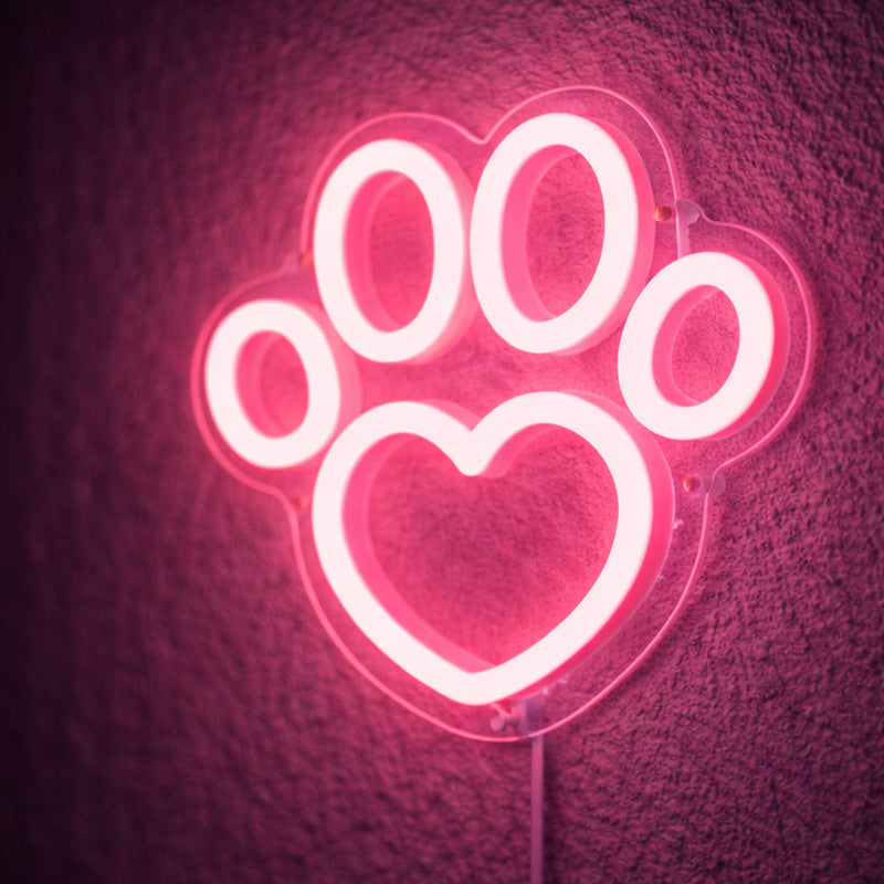 Pink Paw Heart Neon Sign – Cute Pet Paw LED Wall Light