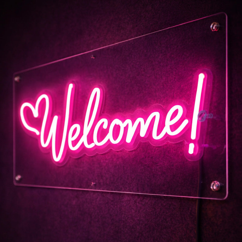 Pink “Welcome!” LED Neon Sign – Modern Acrylic Wall Decor Light