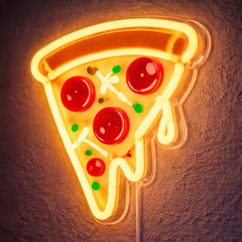 Pizza Slice Neon Sign with Pepperoni – LED Food Wall Light for Kitchen, Café & Game Room