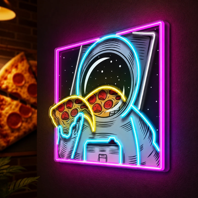Pizza Neon Sign - Astronaut Pizza Slice Wall Decor