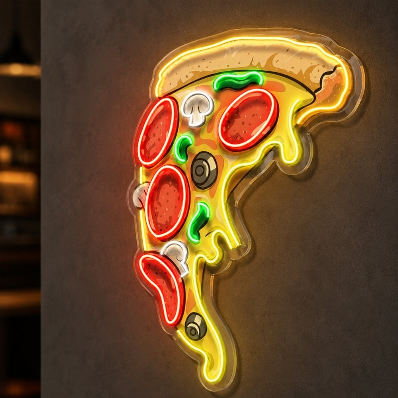 Pizza Neon Sign - Classic Loaded Pizza Slice Wall Decor