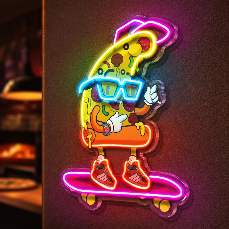 Pizza Neon Sign - Cool Skater Pizza Slice Wall Decor