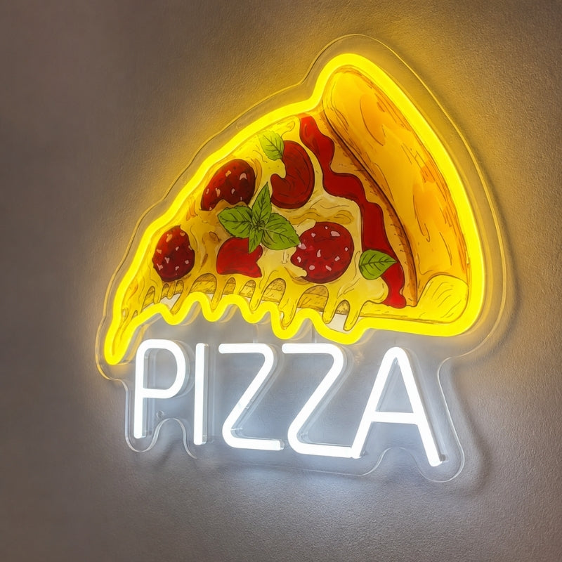 Pizza Neon Sign - Fresh Slice with Pizza Lettering