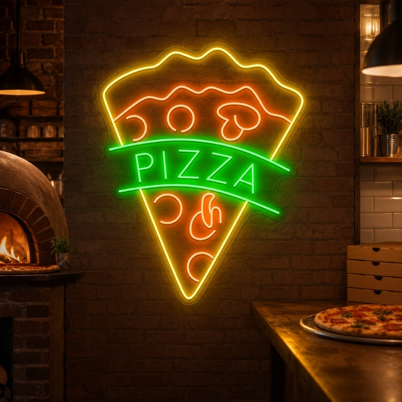 Pizza Neon Sign - Giant Slice Green Banner Wall Decor