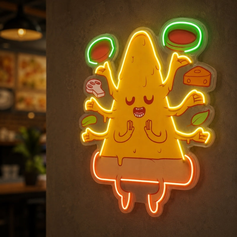 Pizza Neon Sign - Meditating Pizza Slice Wall Decor