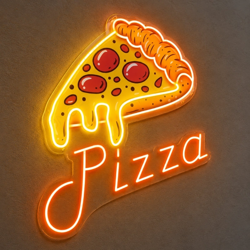 Pizza Neon Sign - Melting Slice with Pizza Lettering