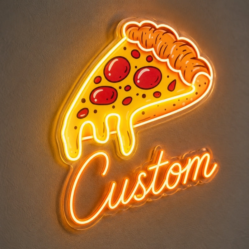 Pizza Neon Sign - Melting Slice with Pizza Lettering
