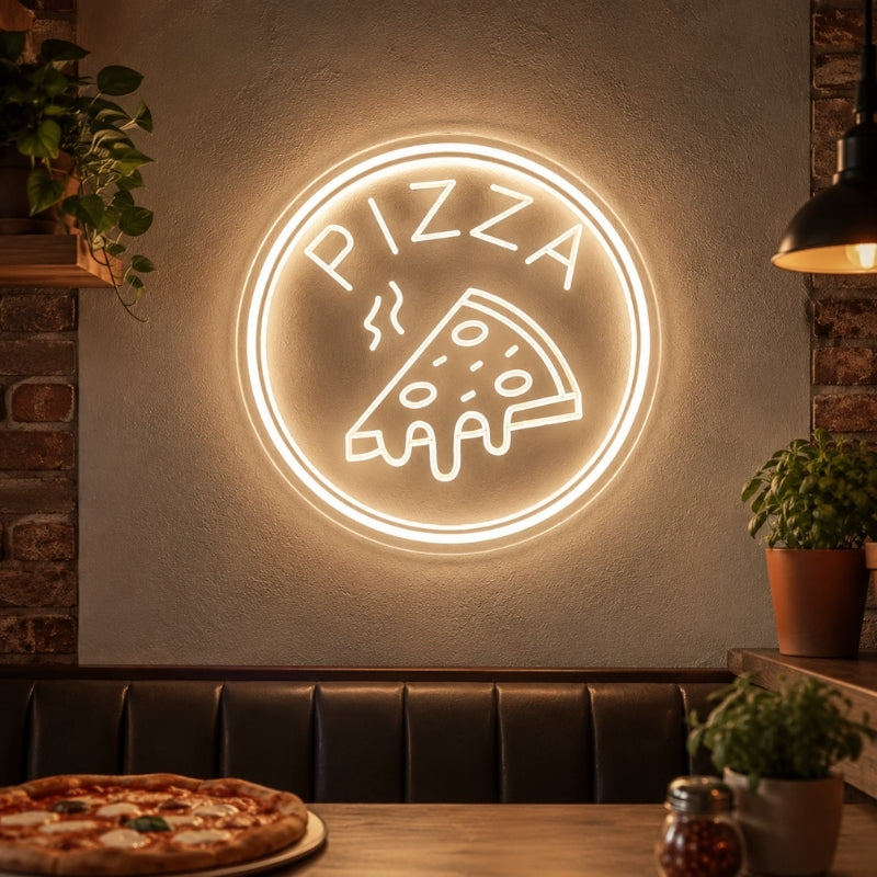 Pizza Neon Sign - Minimal Round Pizza Slice Wall Decor