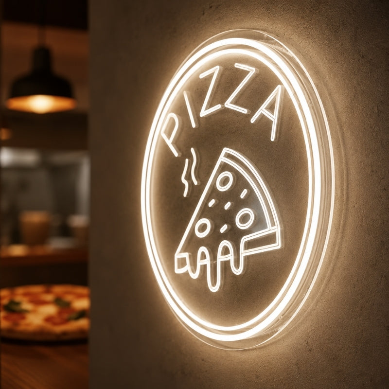 Pizza Neon Sign - Minimal Round Pizza Slice Wall Decor