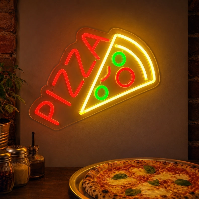 Pizza Neon Sign - Modern Slice Logo Pizza Wall Decor