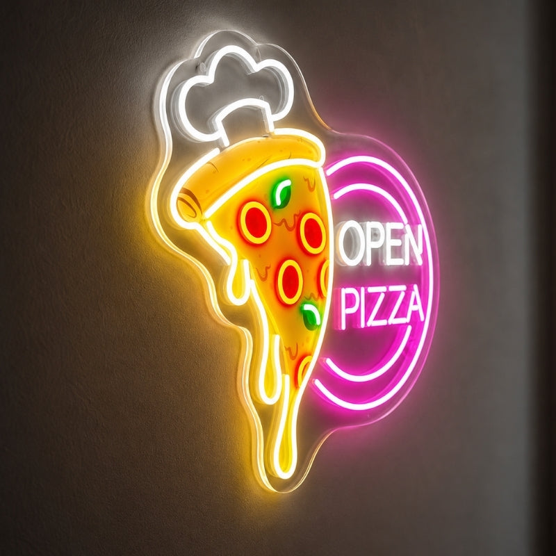 Pizza Neon Sign - Open Pizza Slice Shop Wall Decor