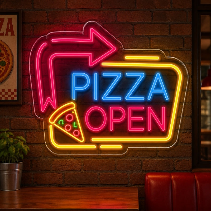 Pizza Neon Sign - Pizza Open Arrow Shop Wall Decor