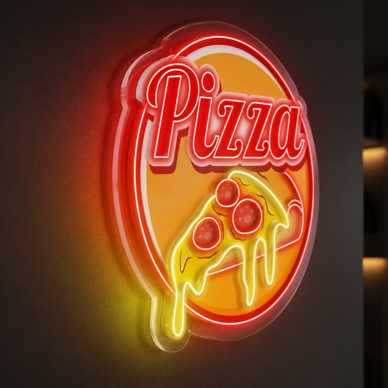 Pizza Neon Sign - Retro Round Pizza Slice Wall Decor