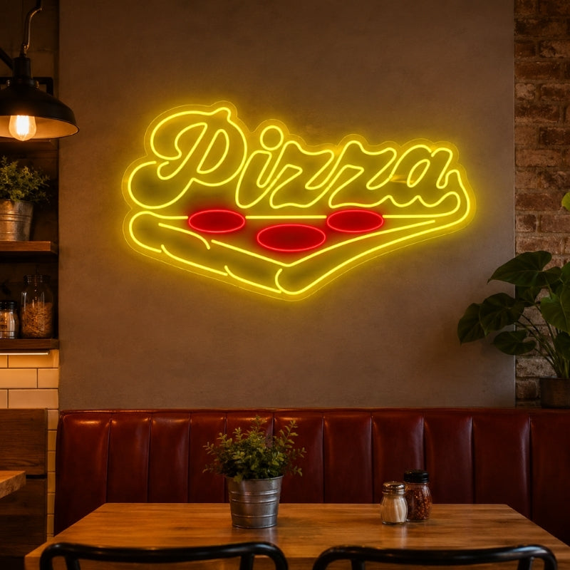 Pizza Neon Sign - Script Pizza Slice LED Wall Decor